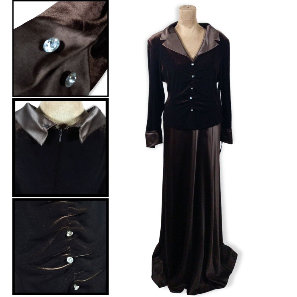 Vintage Formal Velvet Satin Evening Gown–Size 14 Long Dress for Gala or Wedding